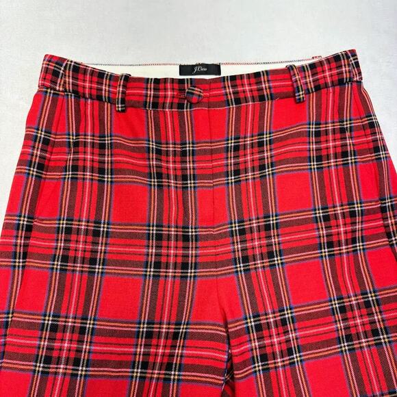 J. Crew High Rise Cameron Red Tartan Plaid Wool Pants Women's Size 4T TALL - Picture 6 of 12